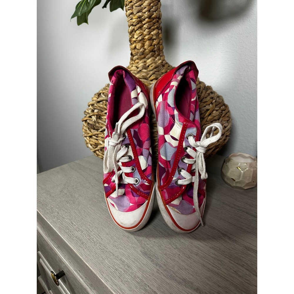 Coach Barrett Pink Purple Geometric Print Canvas Low Top Sneakers Women's 7 - Picture 2 of 7